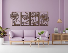 Štvordielny drevený obraz - Lúčnych kvetov - Dub bronze