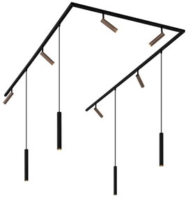 Moderný koľajnicový systém s 6 reflektormi a 4 závesnými svetlami tmavá bronz 1-fázový - Slimline Uzzy Keno