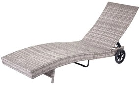 Lehátko HWC-D80, polyratan - sivá, béžový vankúš