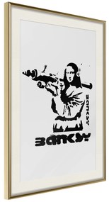 Artgeist Plagát - Mona Lisa with a Bazooka [Poster] Veľkosť: 30x45, Verzia: Čierny rám s passe-partout