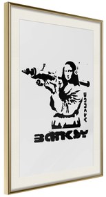 Artgeist Plagát - Mona Lisa with a Bazooka [Poster] Veľkosť: 40x60, Verzia: Zlatý rám s passe-partout