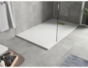 Mexen Hugo, obdĺžniková sprchová vanička SMC 150 x 90 cm, biela, zlatá krytka, 42109015-G