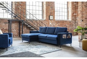 Námorníckymodrá zamatová rozkladacia rohová pohovka Miuform Lofty Lilly, ľavý roh