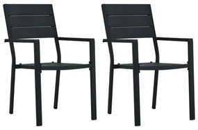 vidaXL Záhradné stoličky 2 ks, čierne, HDPE, drevený vzhľad-