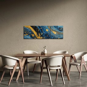 Obraz - Modrá abstrakcia so zlatom (s hodinami) (90x30 cm)