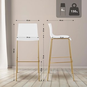 Sada 2 ks barových stoličiek Hoover plast, zlaté nohy - biela