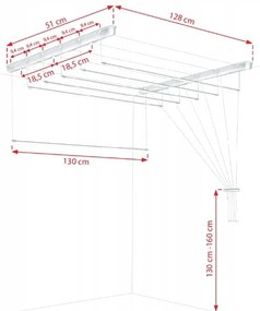 Erga Erga, stropný vešiak na sušenie bielizne 6x130 cm, biela, ERG-SEP-10SUSSUF6PP13
