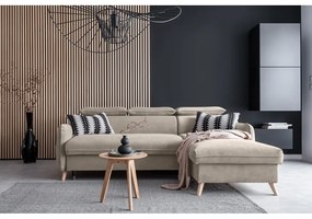 Béžová zamatová rozkladacia rohová pohovka (pravý roh) Sweet Harmony – Miuform