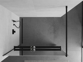 Mexen Kioto+, sprchová zástena s poličkou a držiakom na uteráky 120 x 200 cm, 8mm sklo vzor zrkadlo, čierny profil, 800-120-121-70-50