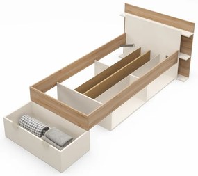 Jednolôžková posteľ v dekore duba s úložným priestorom bez roštu v bielo-prírodnej farbe 90x200 cm Albo – Marckeric