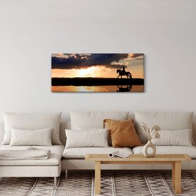 Obraz - Jazdec na koni pri západe slnka (120x50 cm)