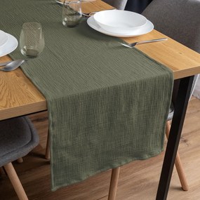 Biante Mušelínový behúň na stôl MSN-076 Zelená khaki 20x160 cm