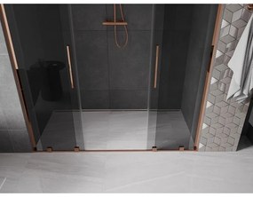 Mexen Velar L Duo, posuvné sprchové dvere do otvoru 200 cm, 8mm šedé sklo, ružové zlato, 871-200-003-42-60