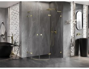 Mexen Lunar, L pravý polkruhový sprchový kút 100 x 70 cm, 8mm číre sklo, zlatý profil, 833L-100P-070L-50-00