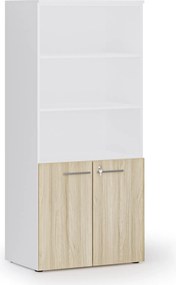 Kombinovaná kancelárska skriňa PRIMO WHITE, nízke dvere, 800 x 500 x 1781 mm, biela/dub prírodná