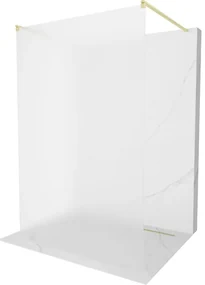 Mexen Kioto, sprchová zástena Walk-In 130 x 200 cm, 8mm sklo námraza, zlatý matný profil, 800-130-002-55-30