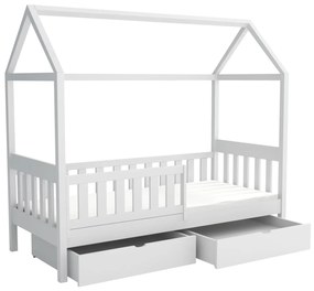 Detská domčeková posteľ z masívu borovice MAGDA so šuplíkmi - 200x90 cm - BIELA