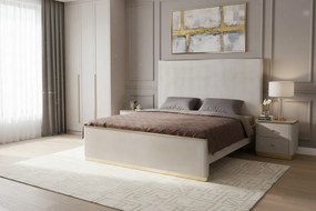 Nočný stolík Stilig ST891 55 cm ekokoža béžovosivý/zlatý