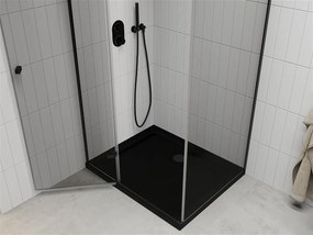Mexen Roma, sprchovací kút s 1-krídlovými dverami 120 (dvere) x 90 (stena) cm, 6mm číre sklo, čierny profil, slim sprchová vanička 5cm čierna s čiernym sifónom, 854-120-090-70-00-4070B
