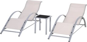 Outsunny Sada 2 Záhradných Lehátiek s Temperovaným Skleneným Bočným Stolíkom, Lehátka s Opierkami na Chrbát pre Exteriér, Beige | Aosom