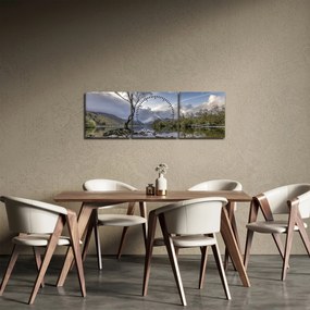 Obraz rieky za stromom (s hodinami) (90x30 cm)