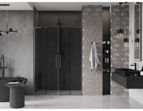 Mexen Velar L Duo, posuvné sprchové dvere do otvoru 160 cm, 8mm šedé sklo, grafit brúsený, 871-160-003-42-66
