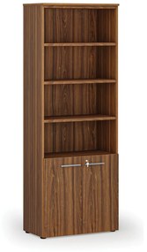 Kombinovaná kancelárska skriňa PRIMO WOOD, dvere na 2 poschodia, 2128 x 800 x 420 mm, orech