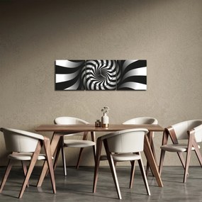 Abstraktný obraz čiernobiele špirály (s hodinami) (90x30 cm)