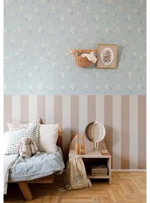 Tapeta harmanček modrá s pruhmi 280x100 cm