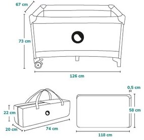 Lionelo - Cestovná postieľka STEFI tyrkysová