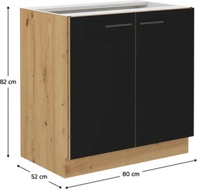 Dolná kuchynská skrinka Meriel 80 D 2F BB (čierna + dub artisan). Vlastná spoľahlivá doprava až k Vám domov. 1033974