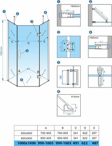 BPS-koupelny Päťuholníkový sprchovací kút KZ10C 100x100 chróm/transparent - bez vaničky
