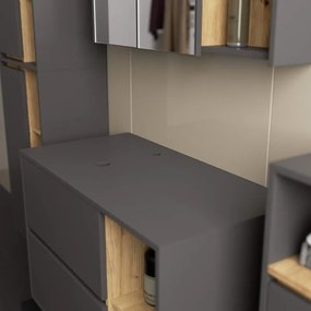 Kúpeľňová zostava VAMI s otvormi na umývadlo, grafitová / sivá / dub artisan