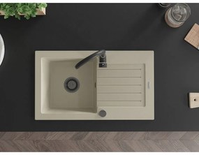 Mexen Pablo, granitový drez 752x436x161 mm, 1-komorový a čierna batéria Telma, béžová, 6510-69-670200-70