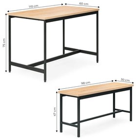 Loftový set nábytku do jedálne alebo kuchyne – stolík a 2 lavice