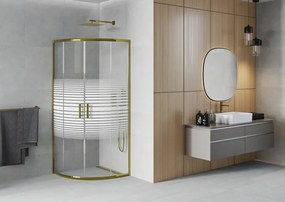 Mexen Rio, štvrťkruhový sprchovací kút s posuvnými dverami 70(dvere) x 70(dvere) x 190 cm, 6mm číre sklo s pásikmi, zlatý lesklý profil, 863-070-070-50-20