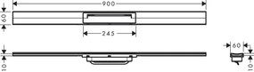 Hansgrohe RainDrain Flex, vrchná sada sprchového žľabu 900, skracovateľný, pre inštaláciu voľne na plochu, chrómová, HAN-56045000