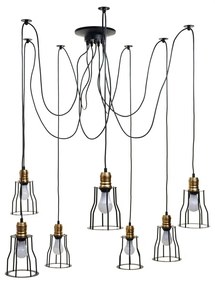 Závesné svietidlo H81 industrial, klietka 7 74191 - kov, Čierna / zlatá