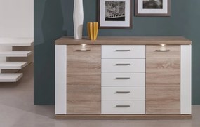 Široká komoda Caracas typ 21, dub/biely lesk, s osvetlením