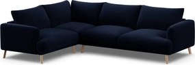 Tmavomodrá zamatová rohová pohovka (ľavý roh/do L) Naomi – Micadoni