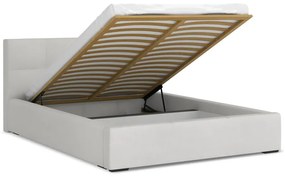 Svetlosivá zamatová čalúnená dvojlôžková posteľ s úložným priestorom s roštom 140x200 cm Hiko – Makamii