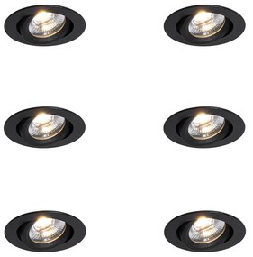 Sada 6 zapustených bodových svetiel čierna, naklápateľná 8,2 cm vrátane LED stmievateľných do teplej farby IP54 Ultra Slim - Pupil
