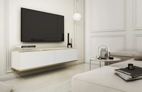 Závesná TV skrinka Orfeo, 135 cm, biela/zlatá
