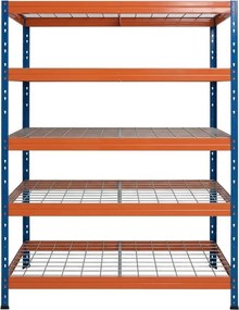 Kovové regály RIVET PRO 180x120x60 oceľová mriežka 5 úrovní modro-oranžová