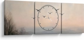 Obraz - Hejno vtákov (s hodinami) (90x30 cm)