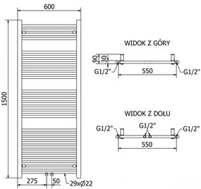 Mexen Mars, elektrické vykurovacie teleso 1500x600 mm + vykurovacia tyč 600 W, chrómová, W110-1500-600-2600-01