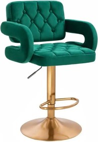LuxuryForm DESIGN Barová stolička ADRIA VELUR na zlatom tanieri - zelená
