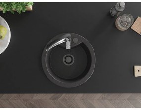 Mexen Diego, 1-komorový granitový drez 488x488x167 mm a drezová batéria Aster, čierna škvrnitá, 6512-76-73450-07-B
