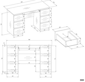 Psací stůl s nástavbou KUBA 130 cm bílý