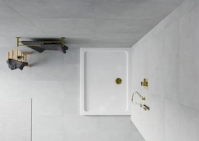 Mexen SLIM - Obdĺžniková sprchová vanička 100x90x5cm + zlatý sifón, biela, 40109010G